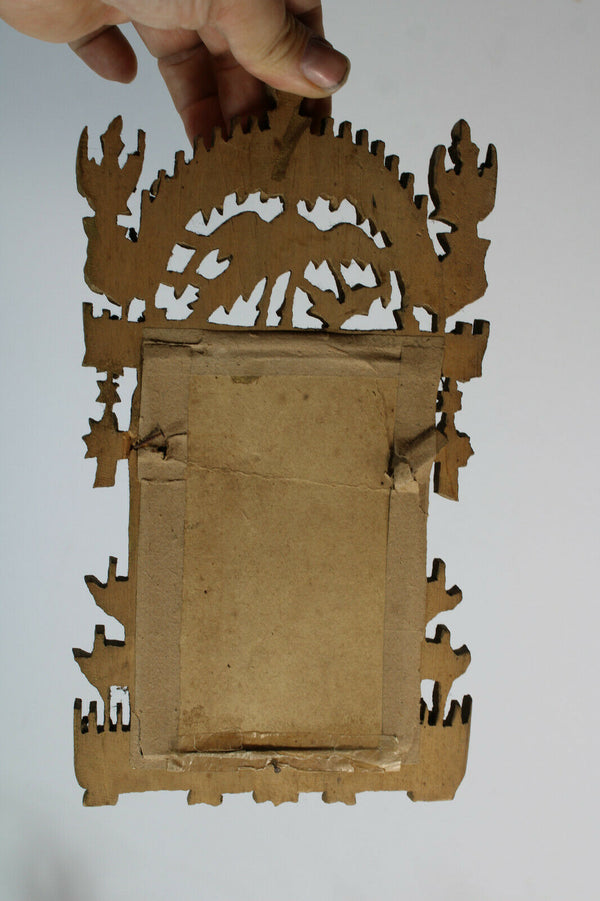 Antique french wood cut picture photo frame birds