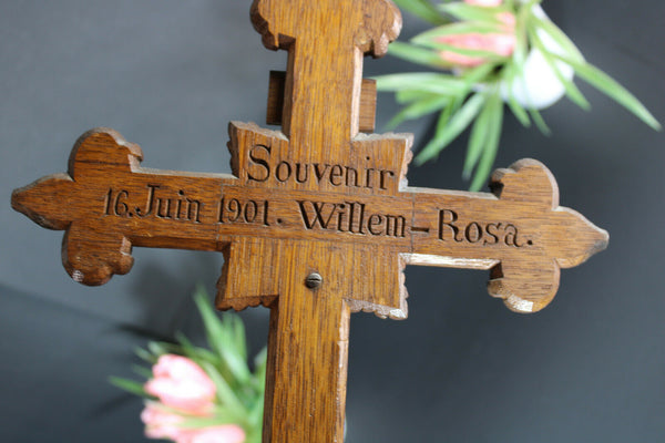 antique 1901 signed dated wood carved crucifix neo gothic rare religious