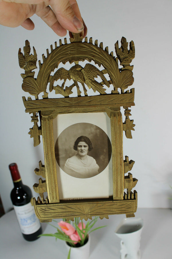 Antique french wood cut picture photo frame birds