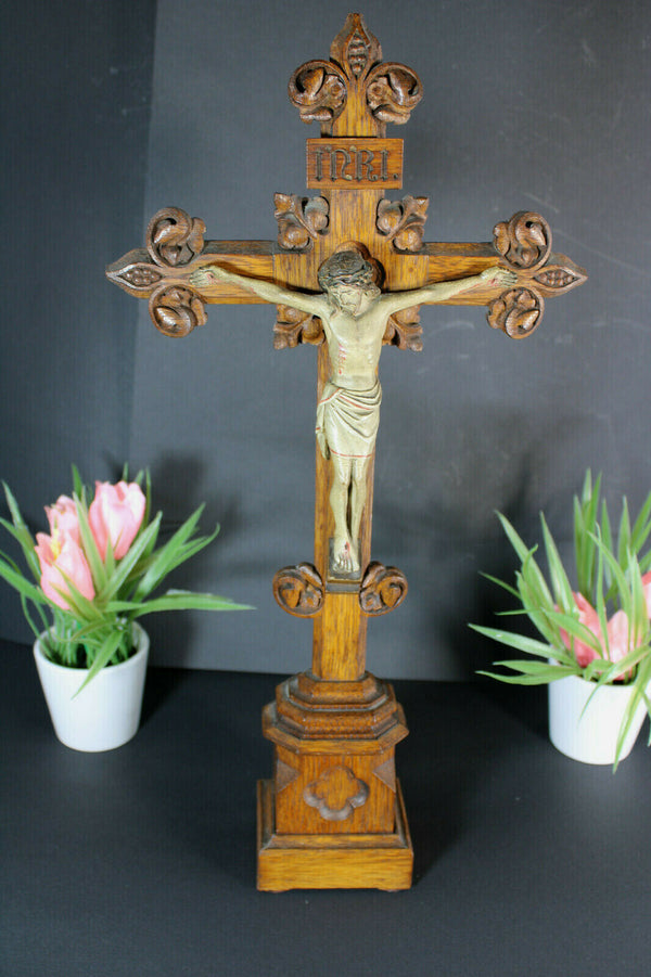 antique 1901 signed dated wood carved crucifix neo gothic rare religious