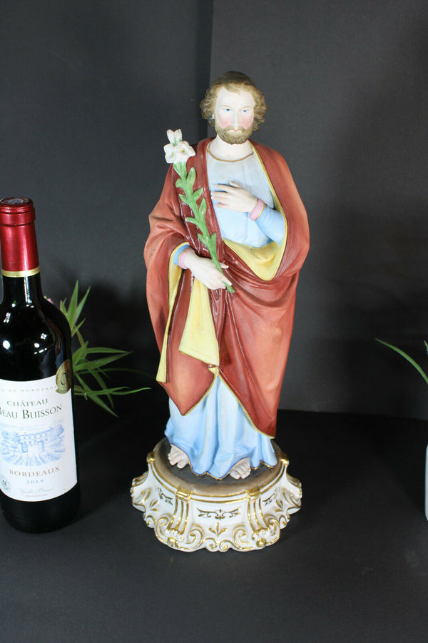 Antique LArge french bisque vieux paris porcelain statue of saint joseph rare