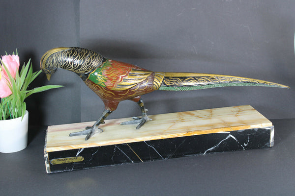 ART DECo French metal marble base pheasant bird Gilly sculpture statue