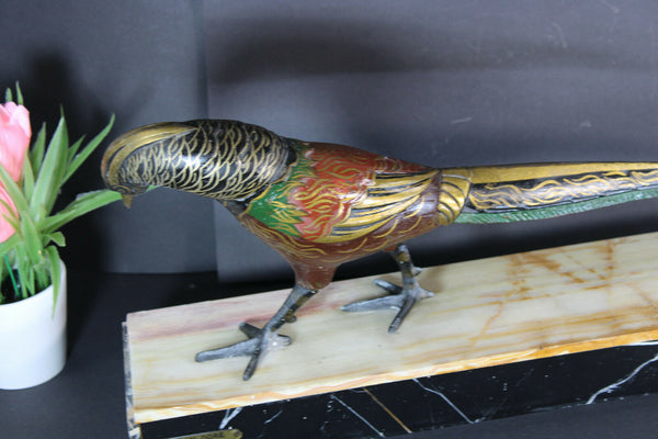 ART DECo French metal marble base pheasant bird Gilly sculpture statue