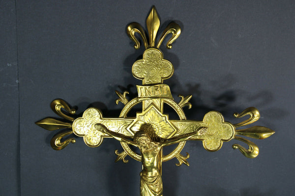 French bronze fleur de lys religious WAll crucifix cross gold gilt