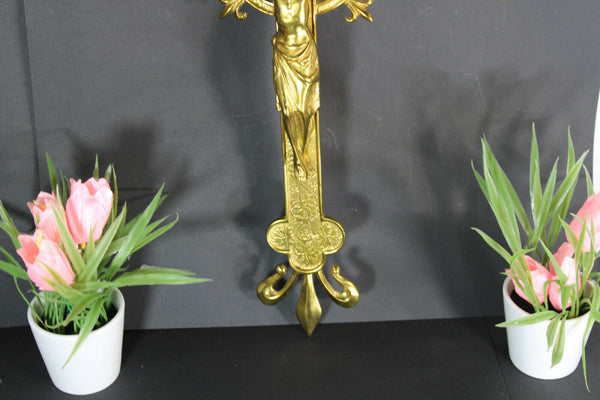 French bronze fleur de lys religious WAll crucifix cross gold gilt
