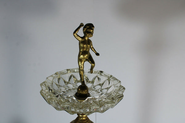 Vintage retro Standing ashtray putti cherub onyx marble brass