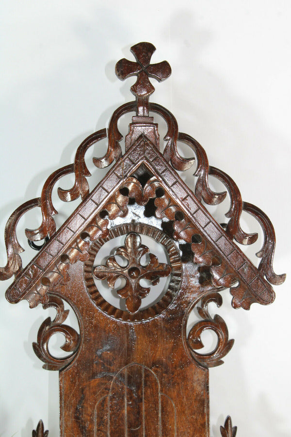 Antique French wood carved religious wall chapel for statue