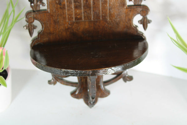 Antique French wood carved religious wall chapel for statue