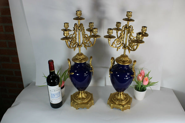 XL pair vintage porcelain faience Romantic candelabras candle holders