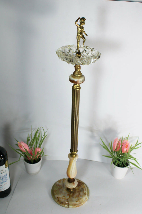 Vintage retro Standing ashtray putti cherub onyx marble brass
