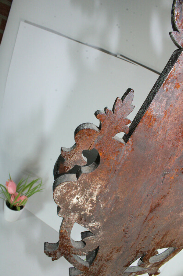 Antique French wood carved religious wall chapel for statue