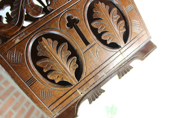 Antique French wood carved wall letter holder floral decor