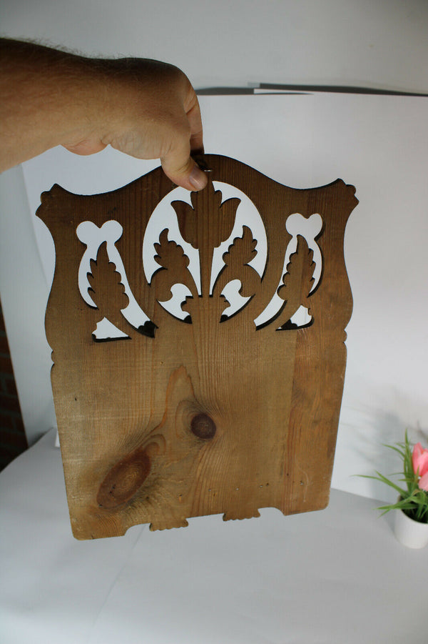 Antique French wood carved wall letter holder floral decor