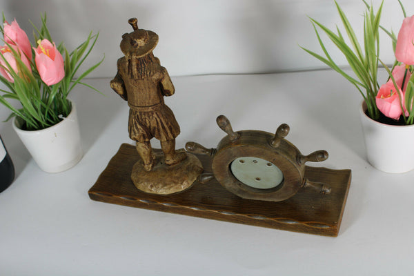 Vintage French breton wood carved figural barometer rare 1950