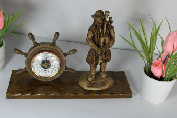 Vintage French breton wood carved figural barometer rare 1950