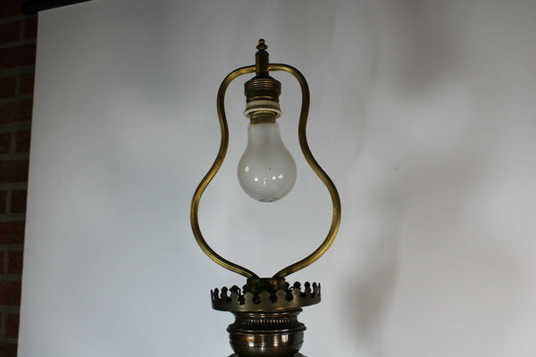 Antique XL French bronze crystal dragons satyr heads Oil lamp rare