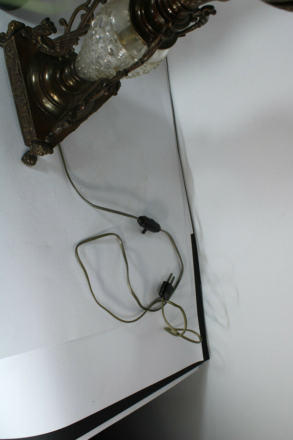 Antique XL French bronze crystal dragons satyr heads Oil lamp rare