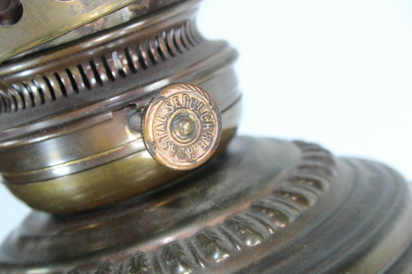 Antique XL French bronze crystal dragons satyr heads Oil lamp rare