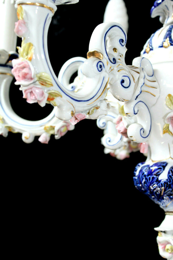 Capodimonte italian porcelain marked 6 arms chandelier floral decor