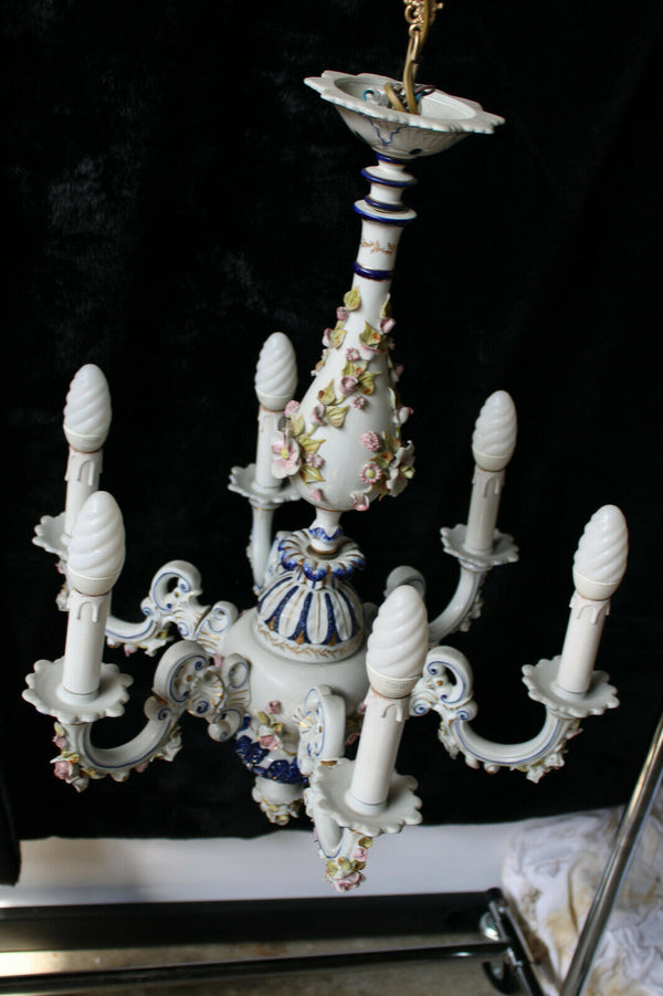 Capodimonte italian porcelain marked 6 arms chandelier floral decor