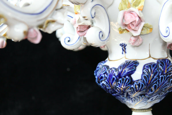 Capodimonte italian porcelain marked 6 arms chandelier floral decor