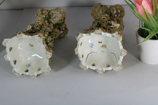 PAIR Antique Jacob petit signed 19thc Floral porcelain vases rare