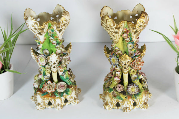 PAIR Antique Jacob petit signed 19thc Floral porcelain vases rare