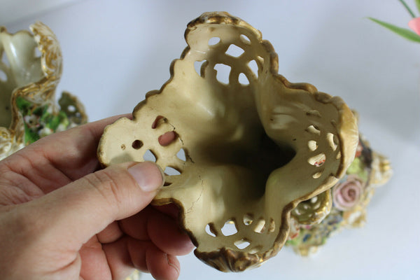 PAIR Antique Jacob petit signed 19thc Floral porcelain vases rare