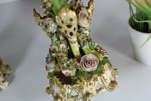 PAIR Antique Jacob petit signed 19thc Floral porcelain vases rare