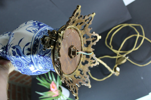 Antique Delft pottery birds floral decor Vase mounted lamp