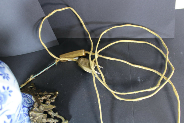 Antique Delft pottery birds floral decor Vase mounted lamp