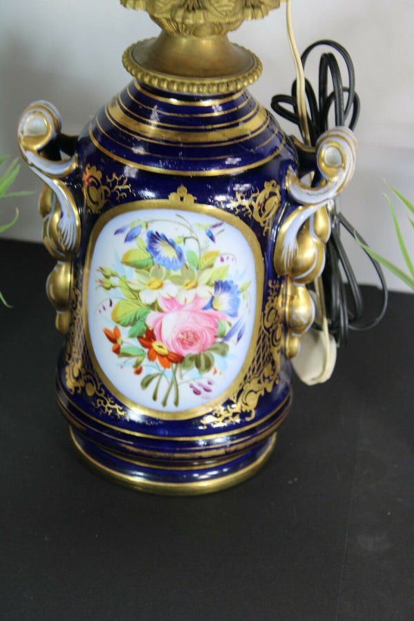 Antique french bayeux porcelain table lamp floral