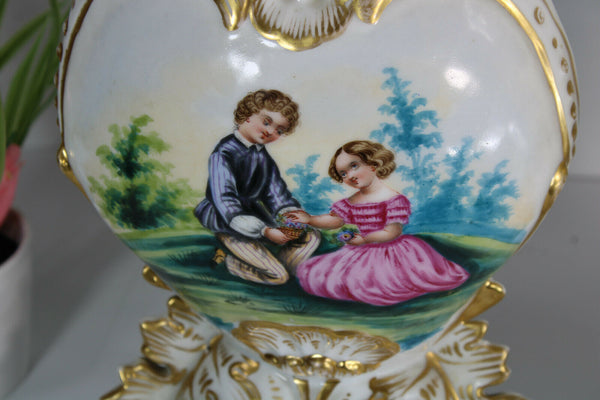PAIR antique french vieux paris porcelain Vases Romantic Scene hand paint