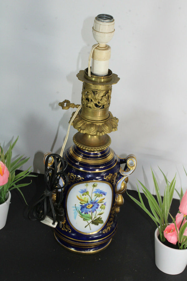 Antique french bayeux porcelain table lamp floral