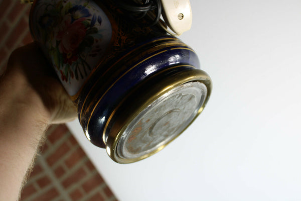 Antique french bayeux porcelain table lamp floral