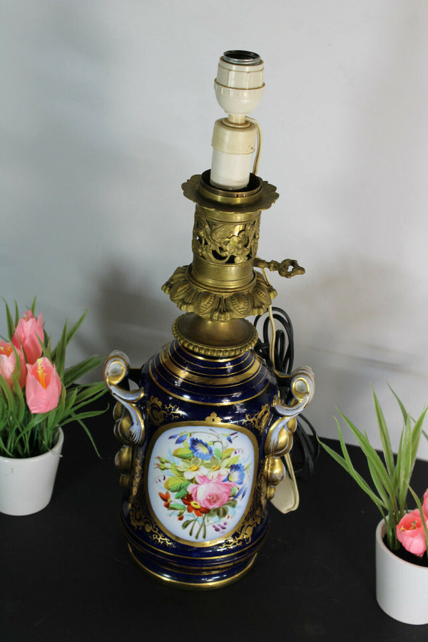 Antique french bayeux porcelain table lamp floral