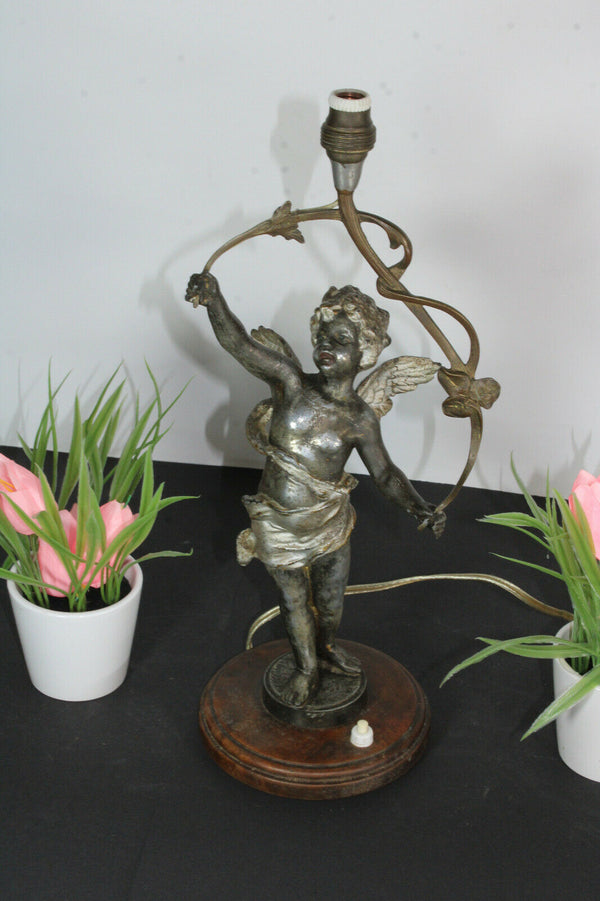 Antique French spelter bronze putti cherub figurine table lamp