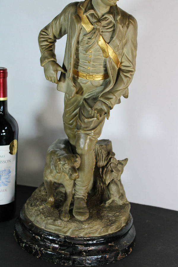 Antique XL Terracotta French hunter dog figurine statue marked