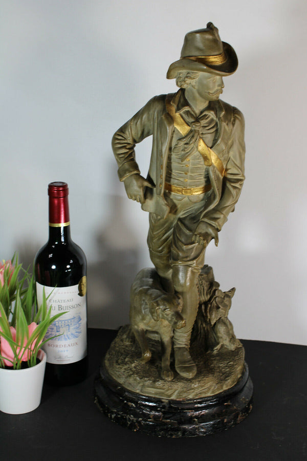 Antique XL Terracotta French hunter dog figurine statue marked