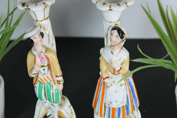 PAIR antique french vieux paris porcelain candle holders figural