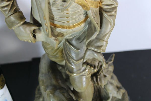 Antique XL Terracotta French hunter dog figurine statue marked