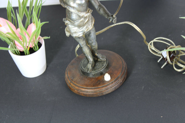 Antique French spelter bronze putti cherub figurine table lamp