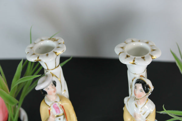 PAIR antique french vieux paris porcelain candle holders figural