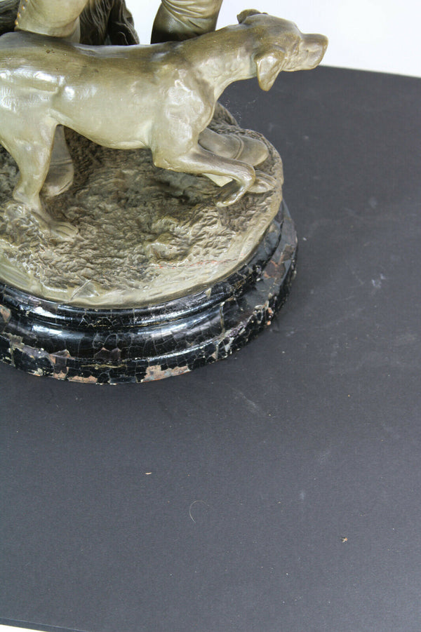 Antique XL Terracotta French hunter dog figurine statue marked