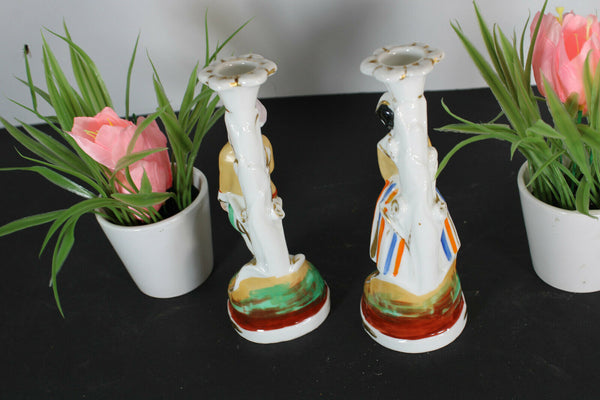 PAIR antique french vieux paris porcelain candle holders figural
