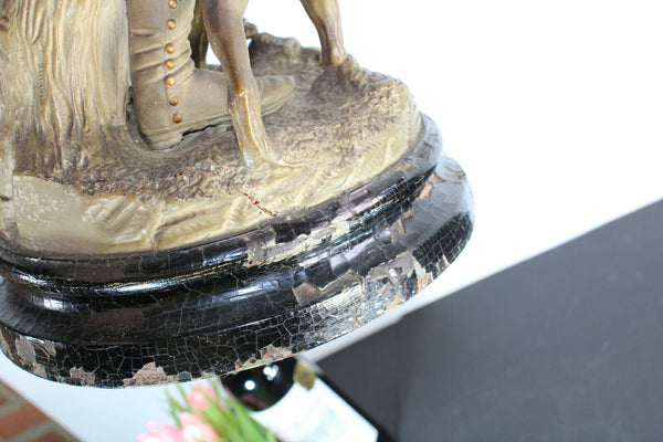 Antique XL Terracotta French hunter dog figurine statue marked