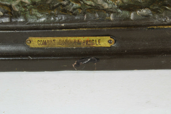 Antique French art deco terracotta hunt Lion buffalo attack sculpture statue