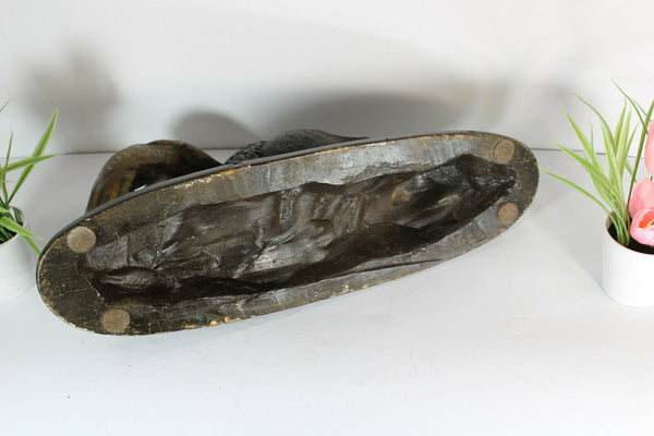 Antique French art deco terracotta hunt Lion buffalo attack sculpture statue