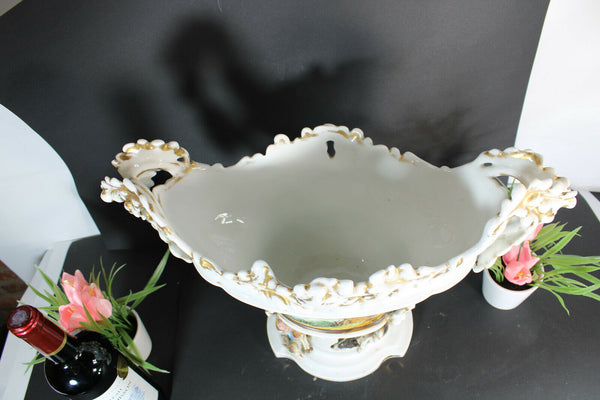 XXL French antique vieux paris porcelain Centerpiece bowl vase dog hunting rare