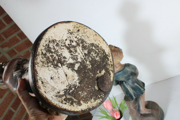 PAIR antique french chalkware romantic statue boy girl summer spring theme